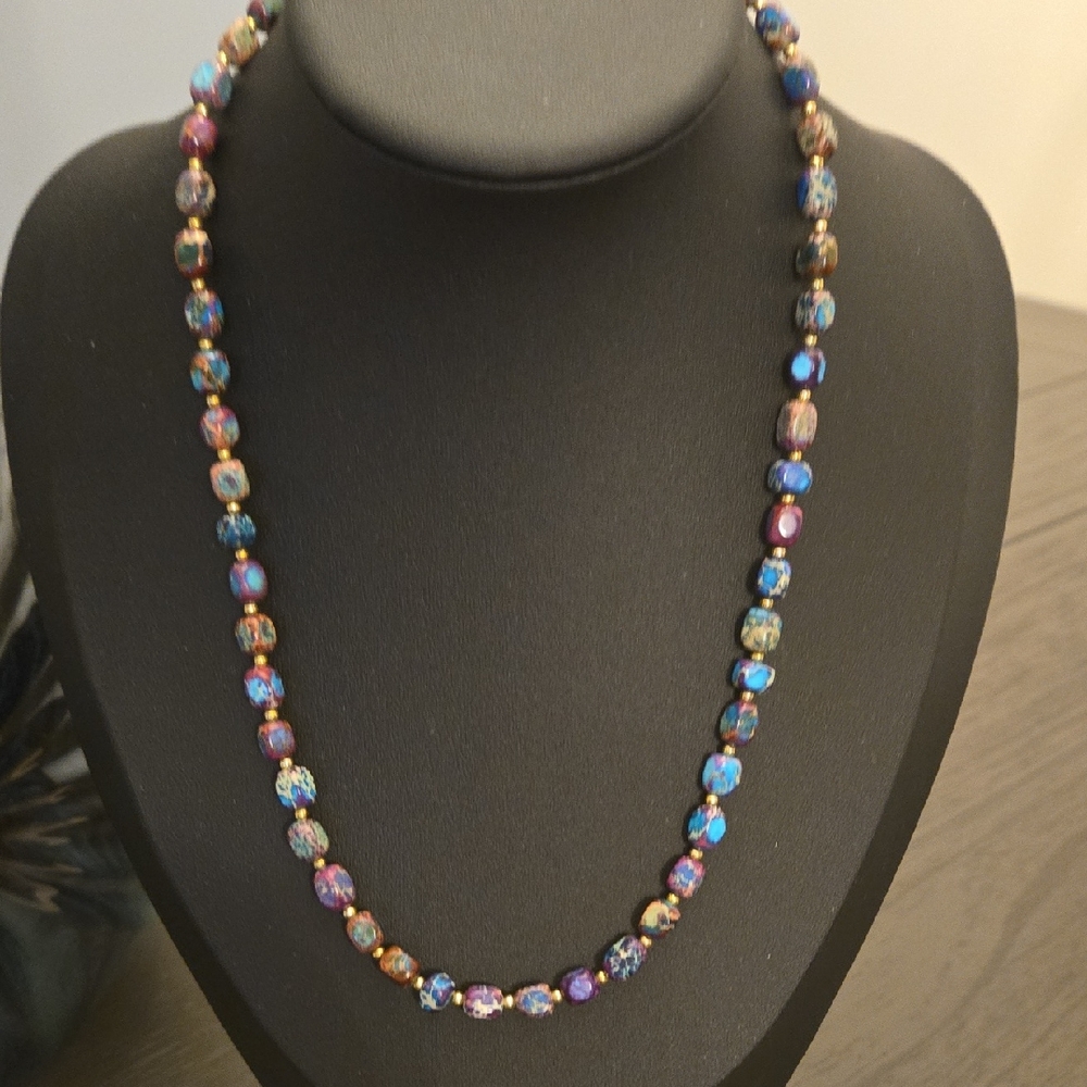 Pretty Bocar Vibrant Multicolor Genuine Lapis and Purple Stone Necklace